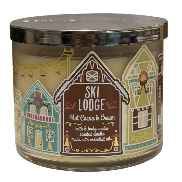 Bath & Body Works Other - Bath and Body Works Ski Lodge Candle Hot Cocoa Cream Scented 3 Wick 14.5 Oz